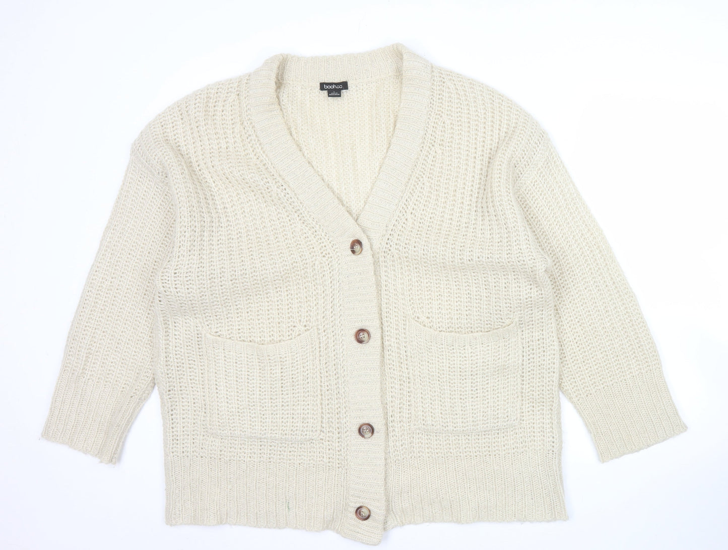 Boohoo Women’s Beige L Chunky Knit Button Cardigan