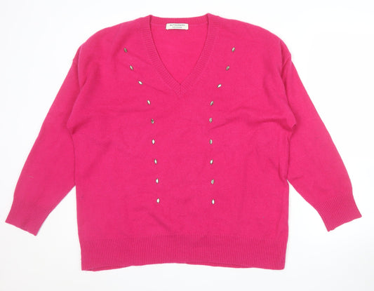 Marks and Spencer Autograph Women’s Pink Large V-Neck Beaded Cashmere Jumper