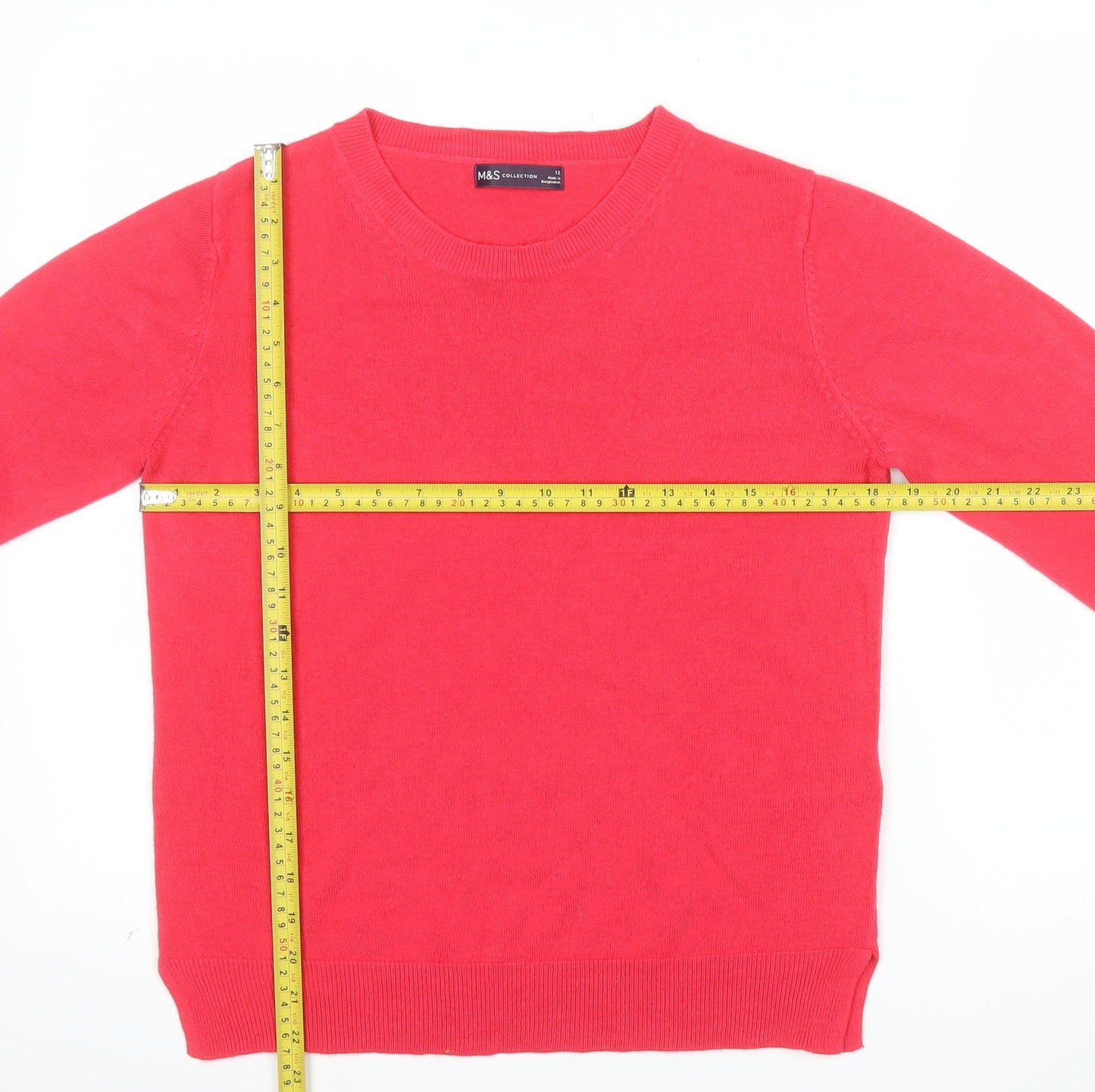 Marks and Spencer Womens Red Size 12 Acrylic Crew Neck Jumper