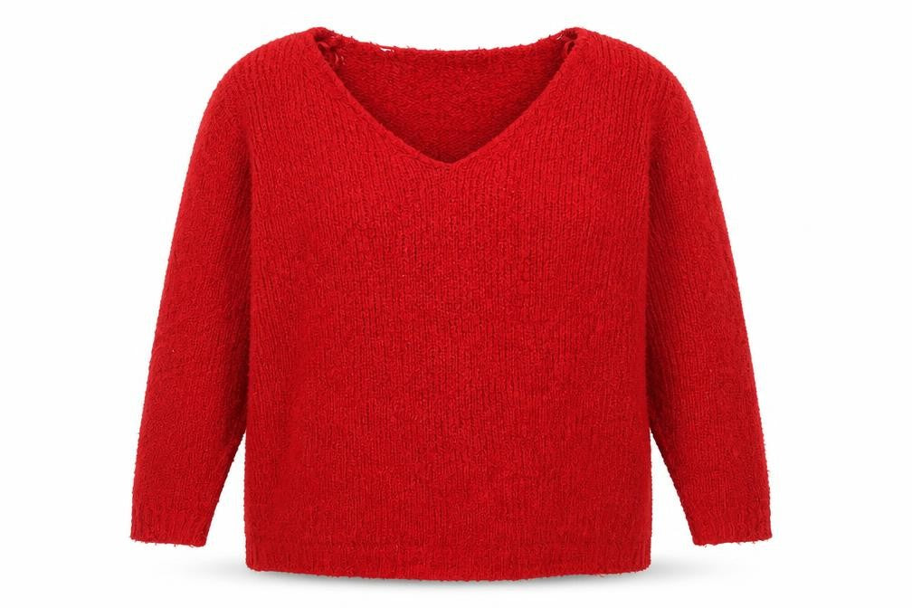 Brave Soul Women's Red V-Neck Chunky Knit Pullover Jumper Size 22