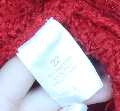 Brave Soul Women's Red V-Neck Chunky Knit Pullover Jumper Size 22