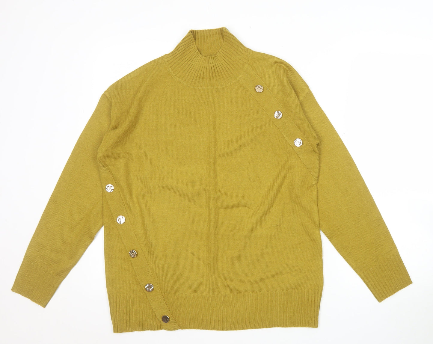 Next Women’s Yellow Roll Neck Button Detail Acrylic Jumper Size S