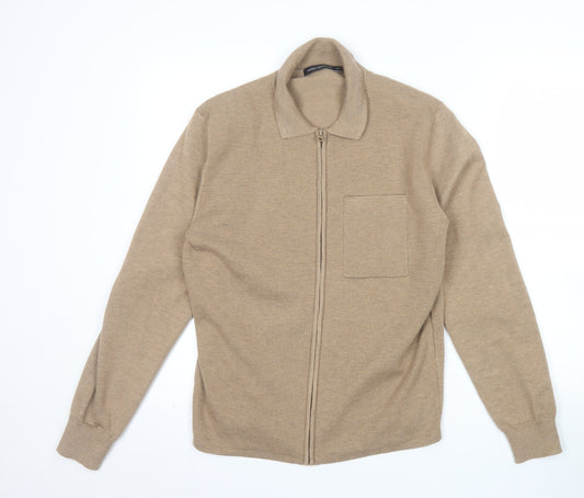 French Connection Men's Beige XS Full Zip Collared Jumper