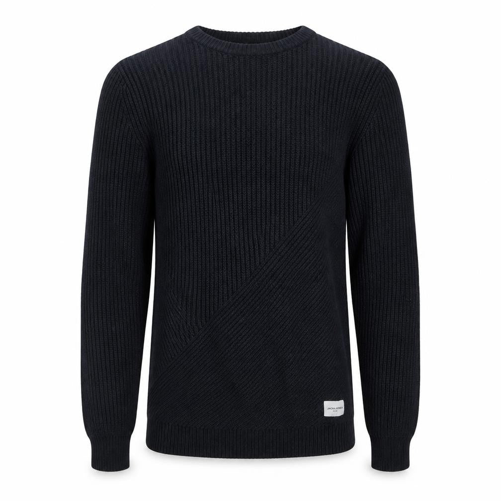 Jack & Jones Mens Black Chunky Knit Crew Neck Jumper M