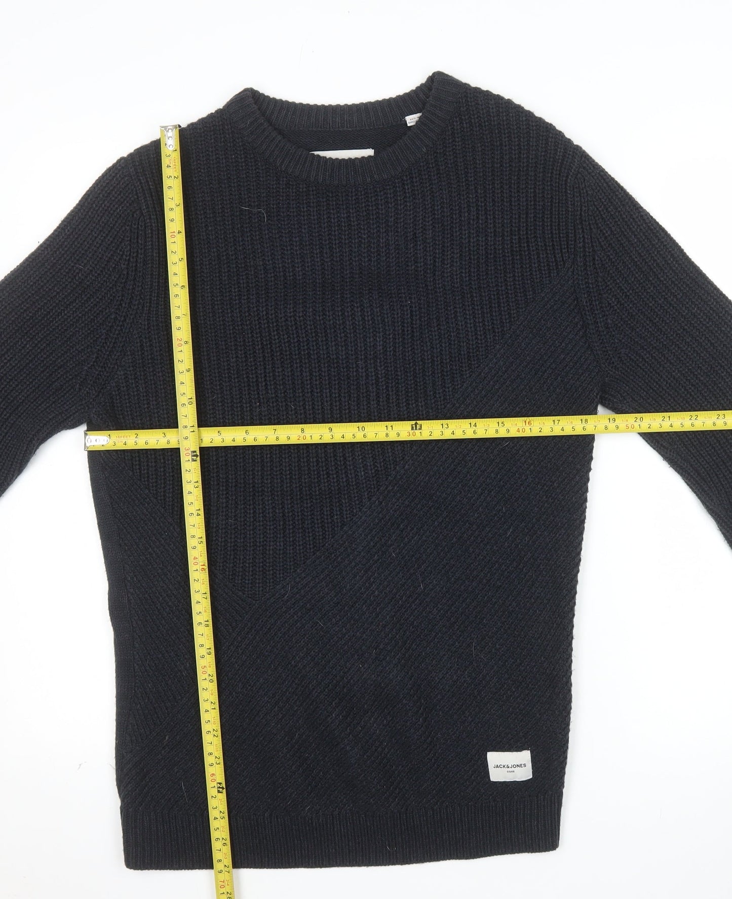 Jack & Jones Mens Black Chunky Knit Crew Neck Jumper M