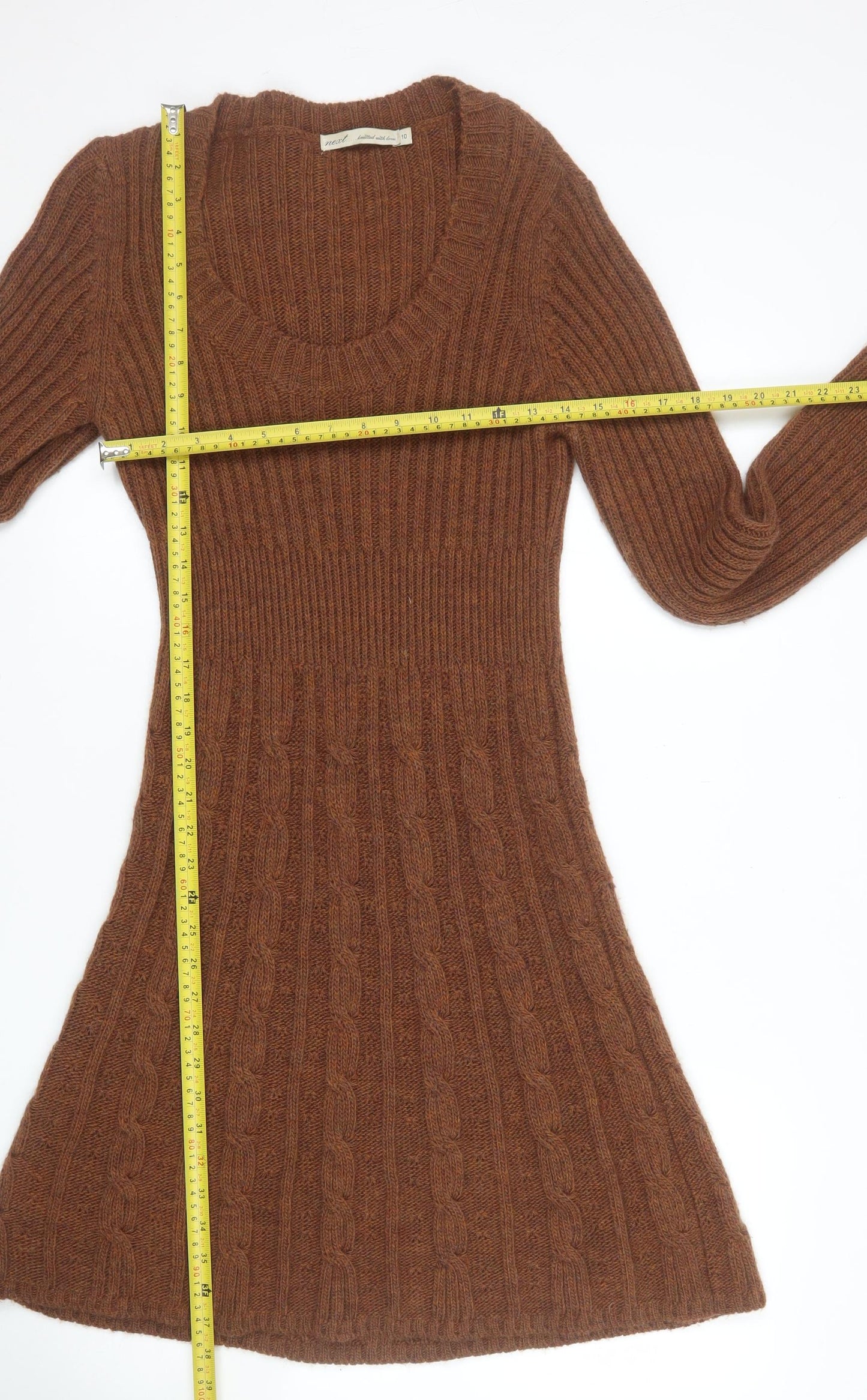 Next Women’s Brown Wool Blend Long Sleeve Jumper Dress Size 10