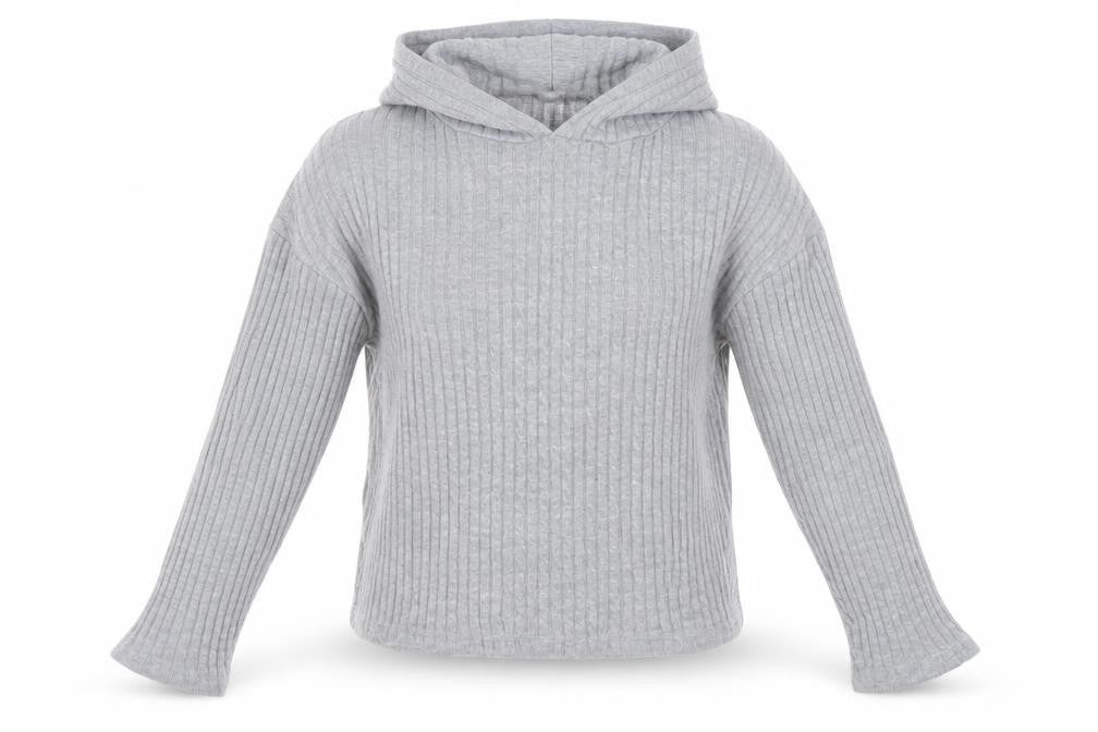 Lipsy Women’s Grey Ribbed Hooded Pullover Jumper Size S