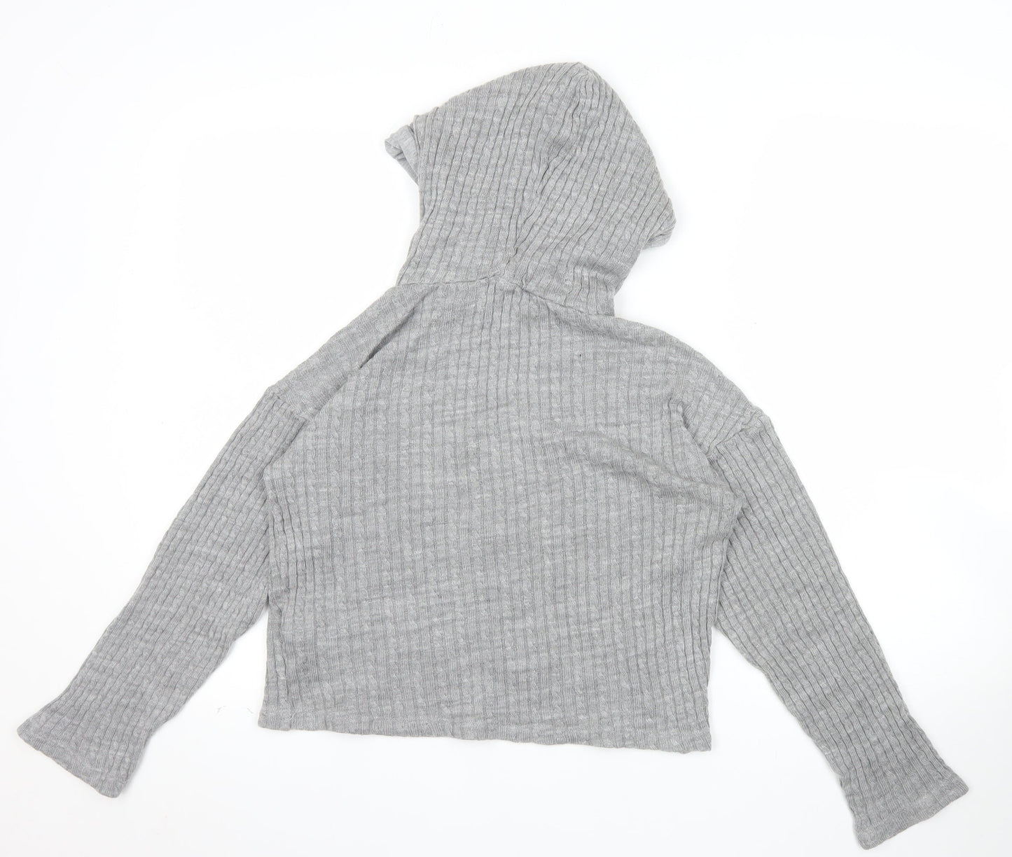 Lipsy Women’s Grey Ribbed Hooded Pullover Jumper Size S