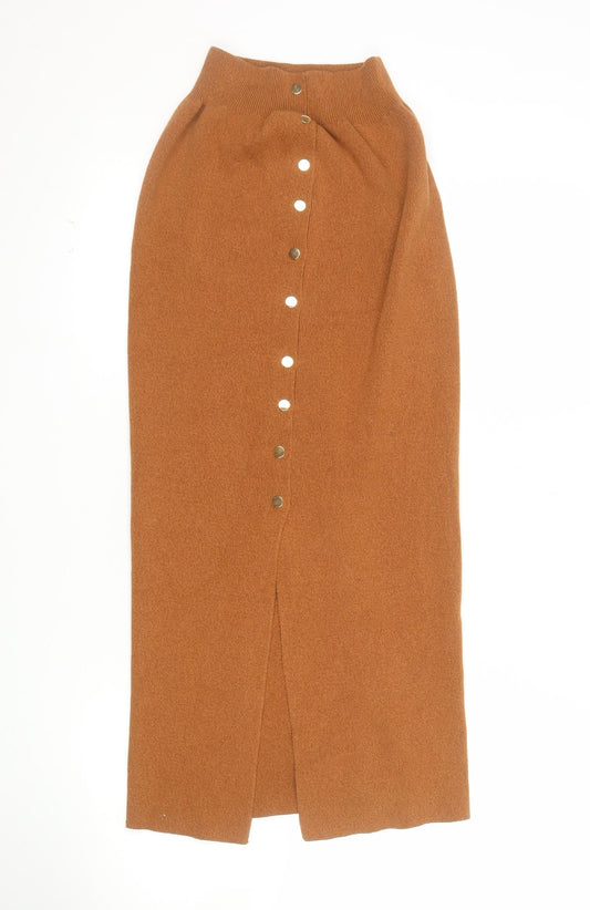 Atmosphere Women's Brown Knit Midi Button Pencil Skirt Size 8