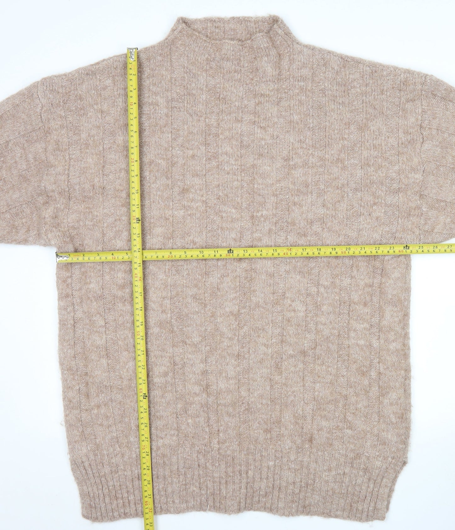 Topshop Women Beige Mock Neck Chunky Knit Pullover Jumper L