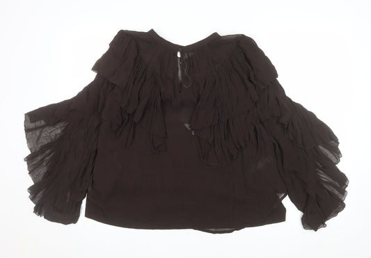 Marks & Spencer Per Una Women's Brown Ruffle Chiffon Blouse Size 16