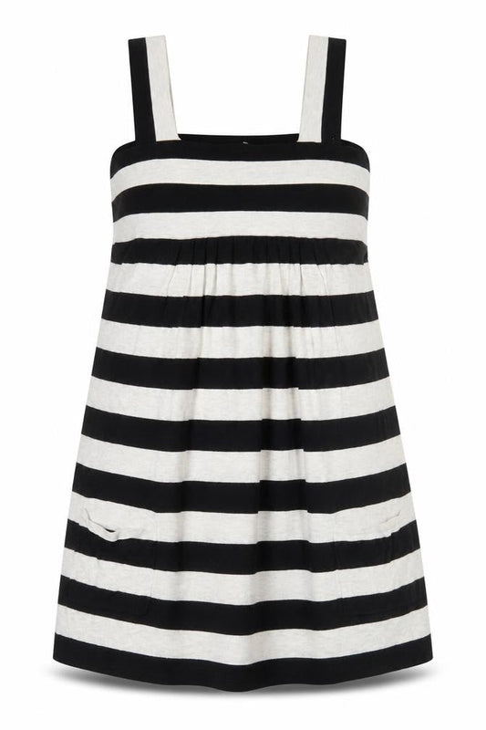 Topshop Women Black Striped Bodycon Cotton Stretch Dress Size 10