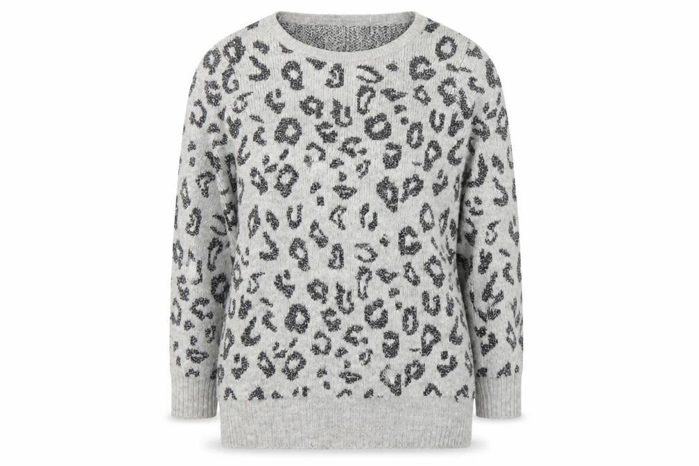 Front view of Nine by Savannah Miller Grey Leopard Print Women's Jumper, size 8
