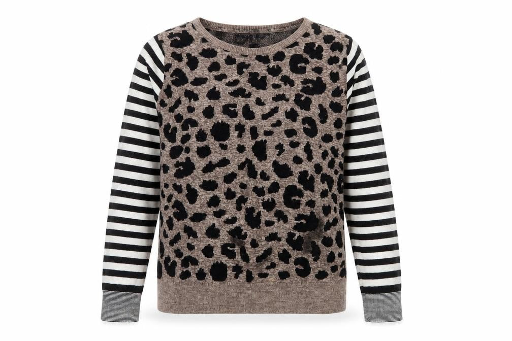 Next Womens Brown Leopard Print Striped Sleeve Jumper Size S