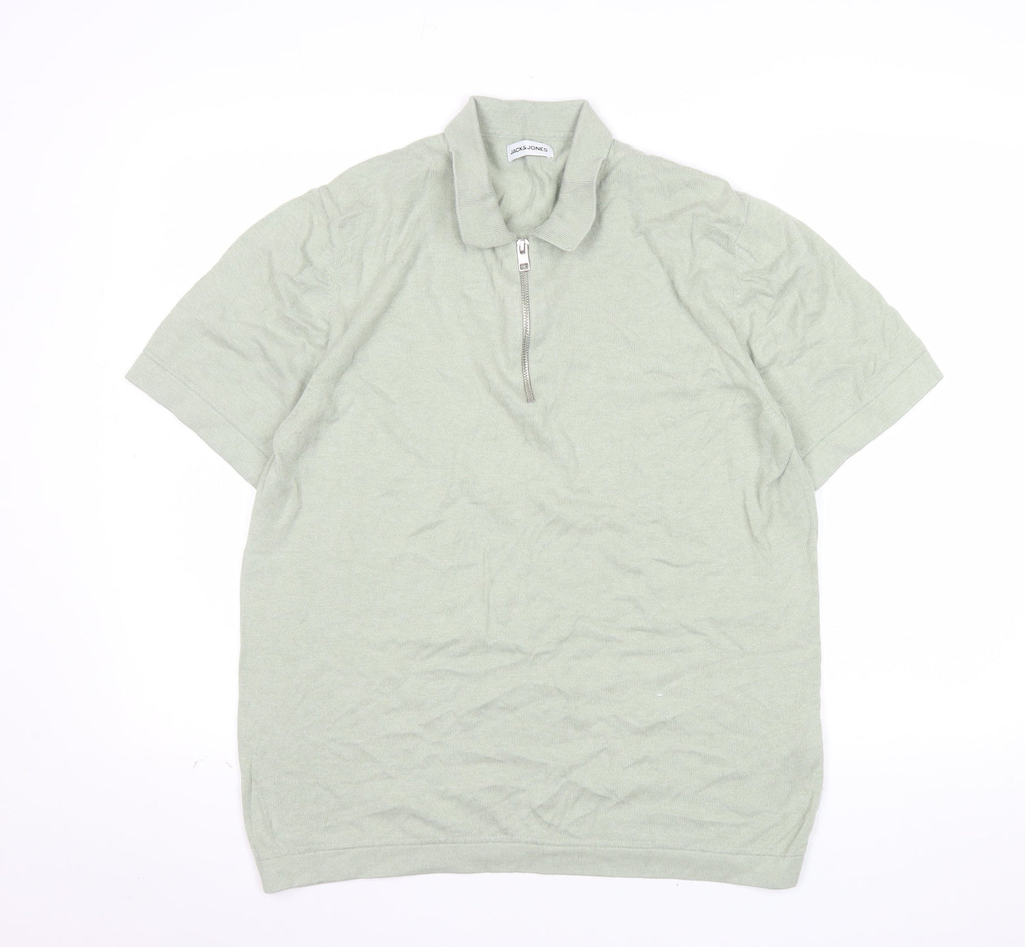 Jack & Jones Men’s Green 1/4 Zip Knit Polo Shirt Size L