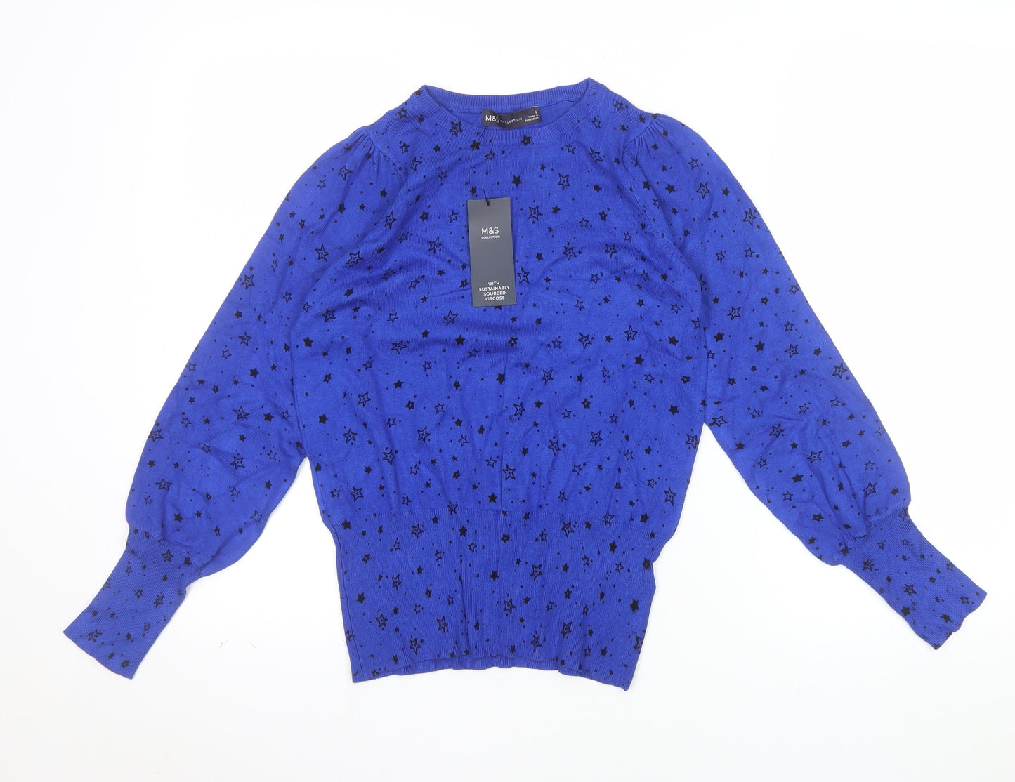 Marks and Spencer Women's Blue Star Print Pullover Jumper Size S