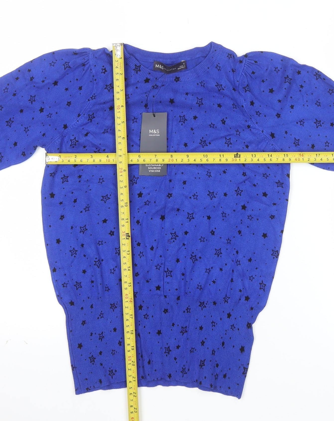 Marks and Spencer Women's Blue Star Print Pullover Jumper Size S