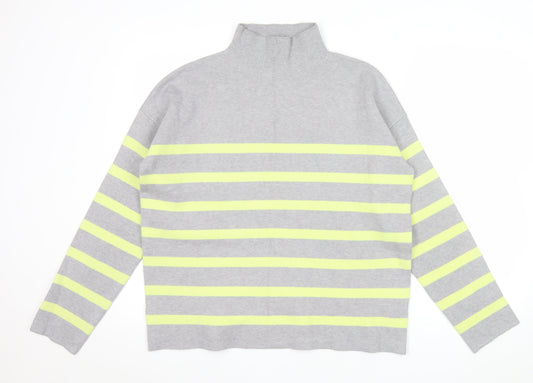 Tahari Women’s Grey Striped Mock Neck Long Sleeve Pullover Jumper L