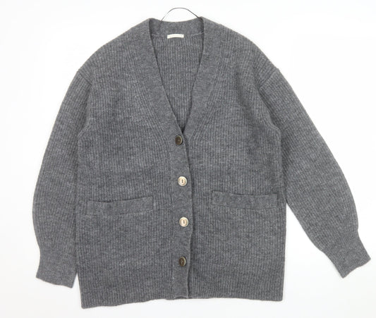GU Womens Grey Chunky Knit V-Neck Cardigan XS