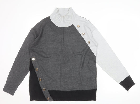 Next Women’s Grey Roll Neck Button Accent Long Sleeve Jumper Size S