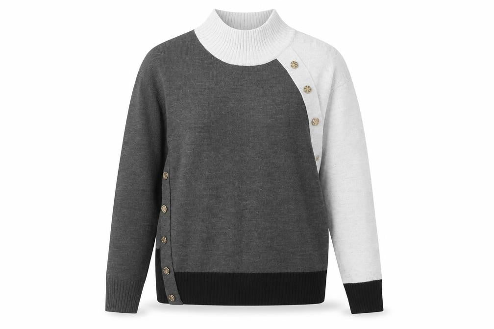 Next Women’s Grey Roll Neck Button Accent Long Sleeve Jumper Size S