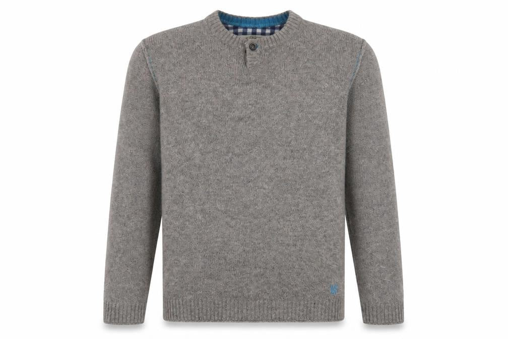 White Stuff Mens Grey Lambswool Henley Jumper Medium Classic Fit