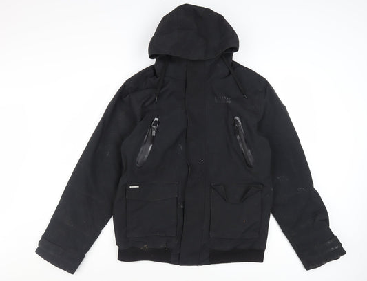 Firetrap Mens Black L Hooded Bomber Jacket Nylon Lined Winter