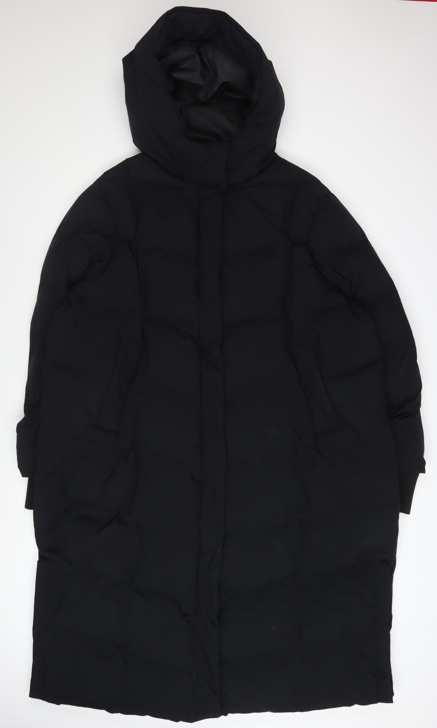 Marks and Spencer Women Black Long Puffer Coat Size 18 Hooded Winter Jacket