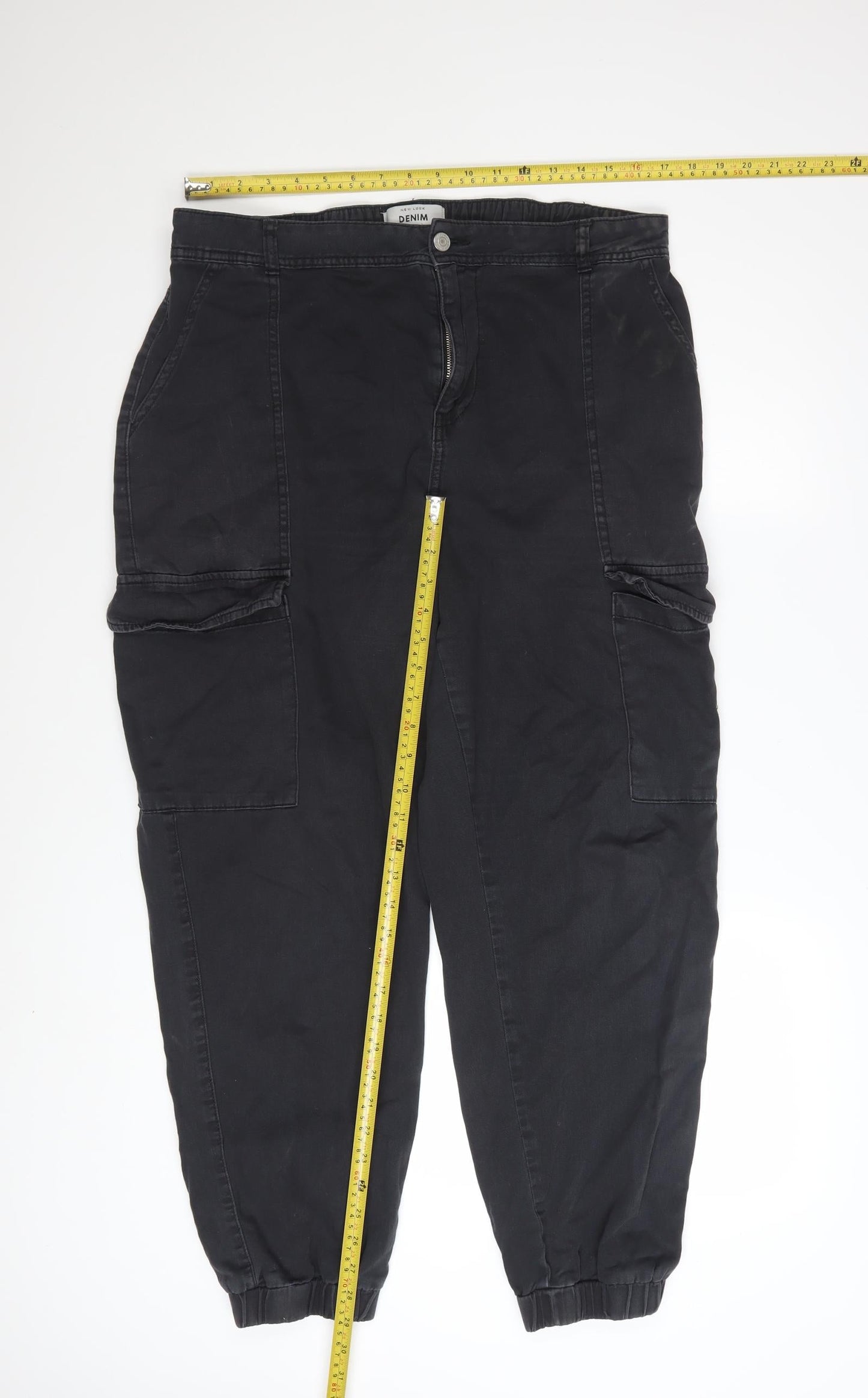 New Look Women's Black Cargo Trousers Size 16 Regular Cotton