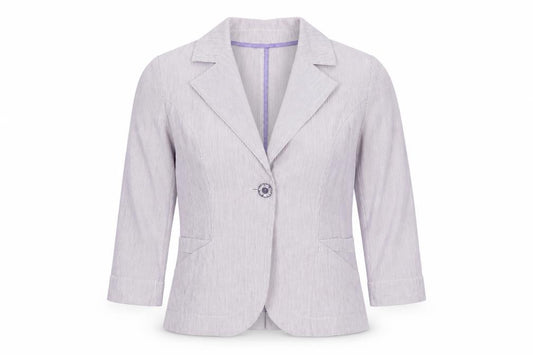 Marks and Spencer Per Una Women Purple Striped Blazer Size 12 Cotton Linen