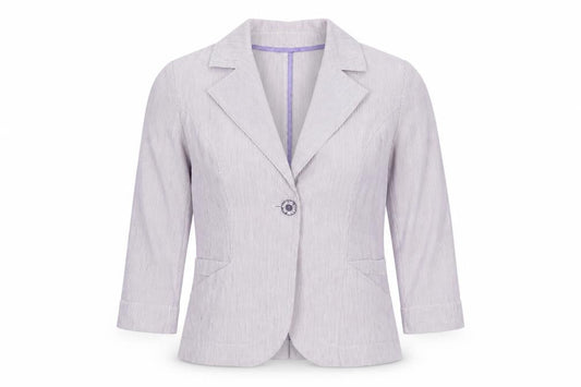 Marks & Spencer Per Una Women Purple Striped Blazer Size 12 Cotton Linen