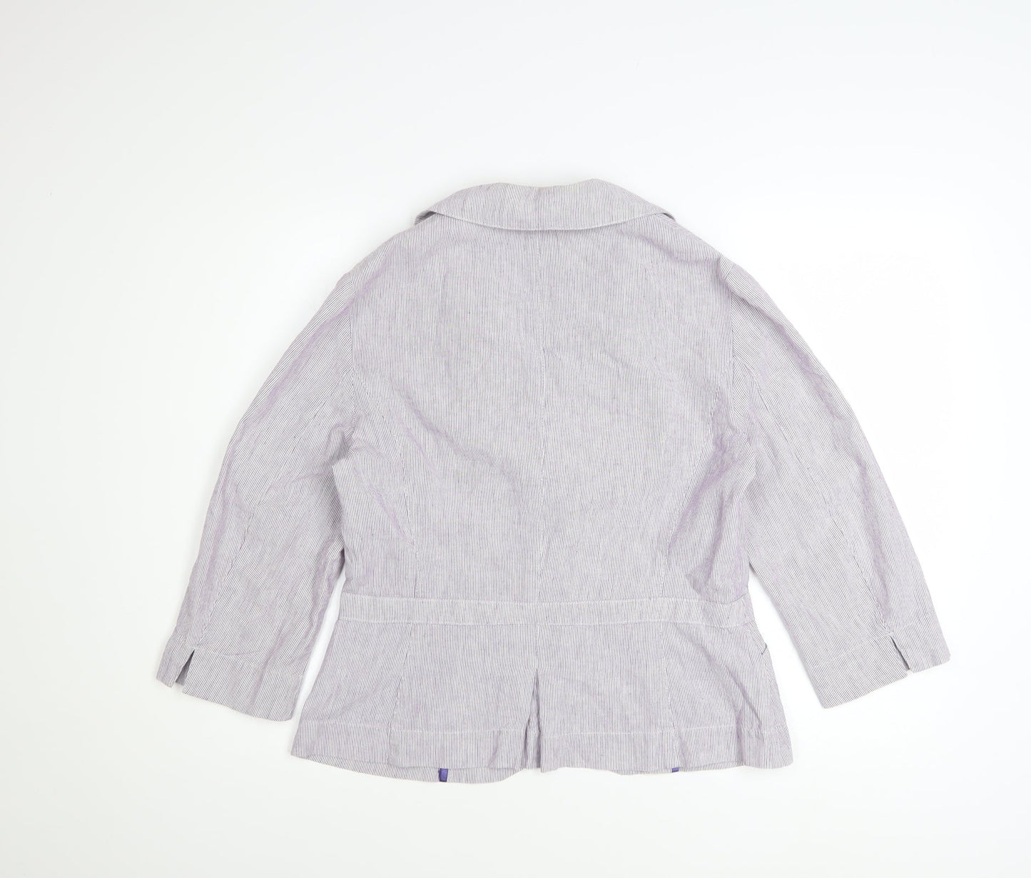 Marks and Spencer Per Una Women Purple Striped Blazer Size 12 Cotton Linen