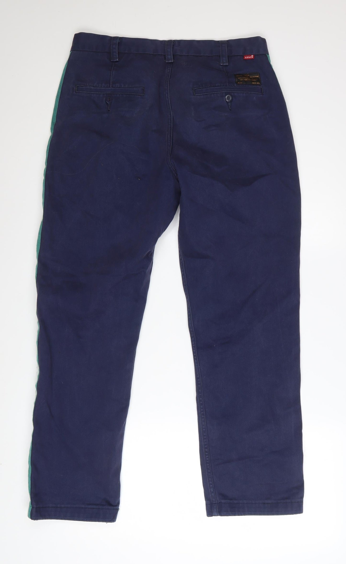 Levi's Men Navy Blue Chino Trousers W32 L32 Cotton Blend Side Stripe