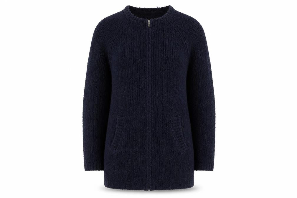 Front view of Dorothy Perkins Women Blue, size 10, Full Zip Chunky Knit Cardigan