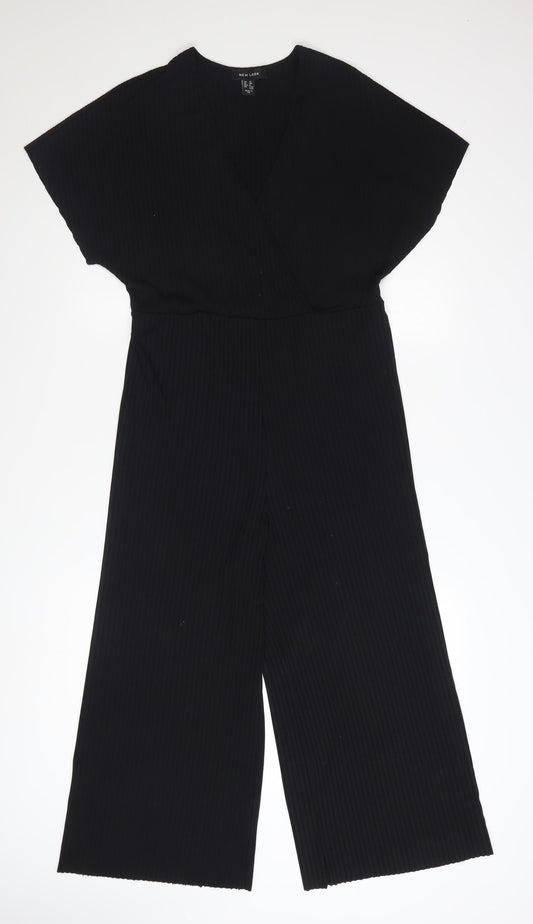 New Look Women’s Black V-Neck Wide Leg Jersey Jumpsuit Size 12