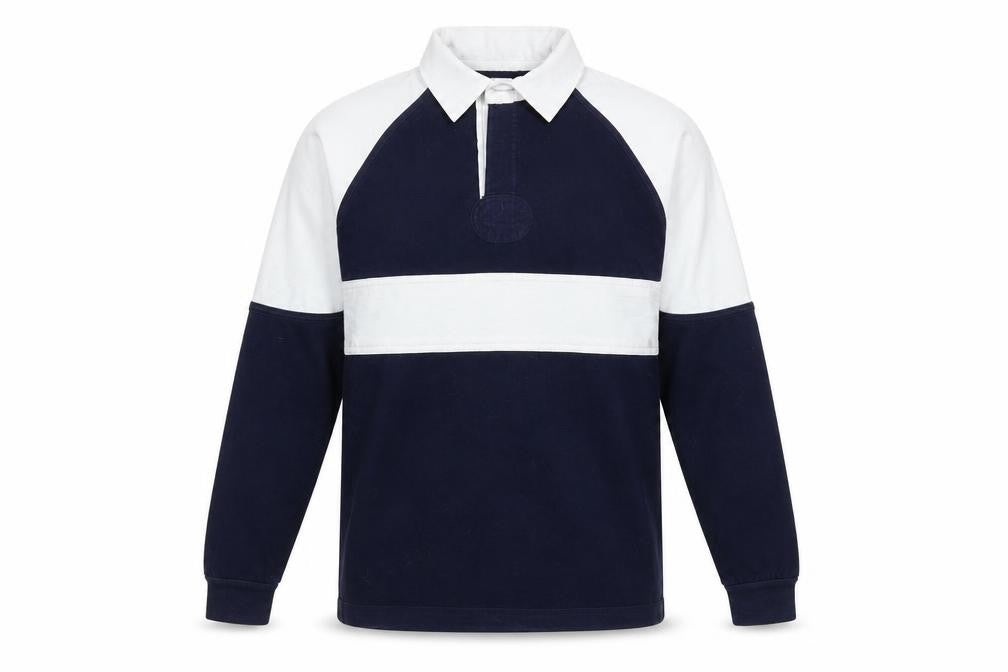 SW Men’s Blue Colourblock Long Sleeve Rugby Polo Shirt Size 34
