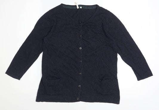 White Stuff Women's Blue Cotton V-Neck Long Sleeve Cardigan Size 14