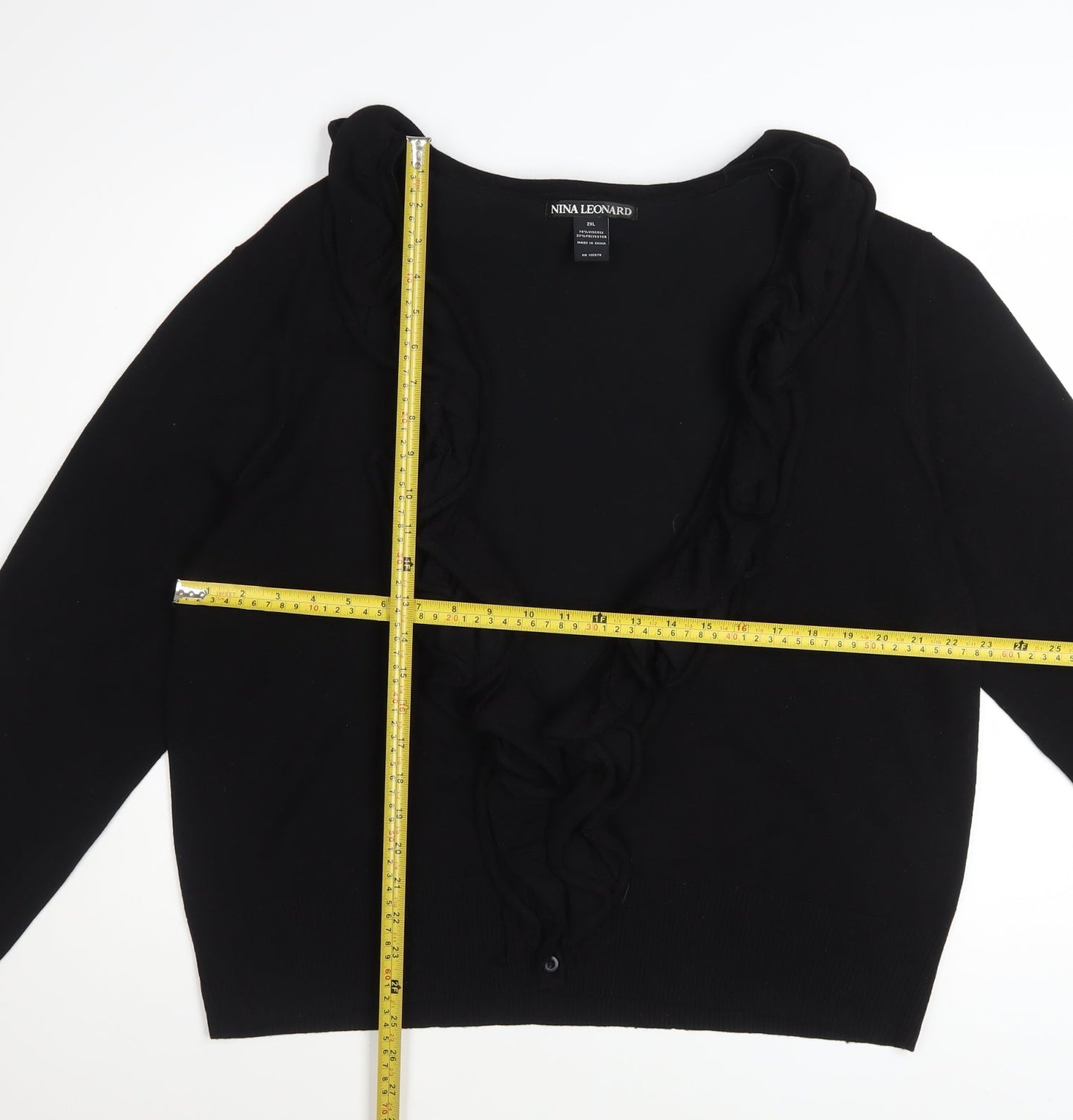 Nina Leonard Women’s Black Ruffle Edge Knit Cardigan 2XL
