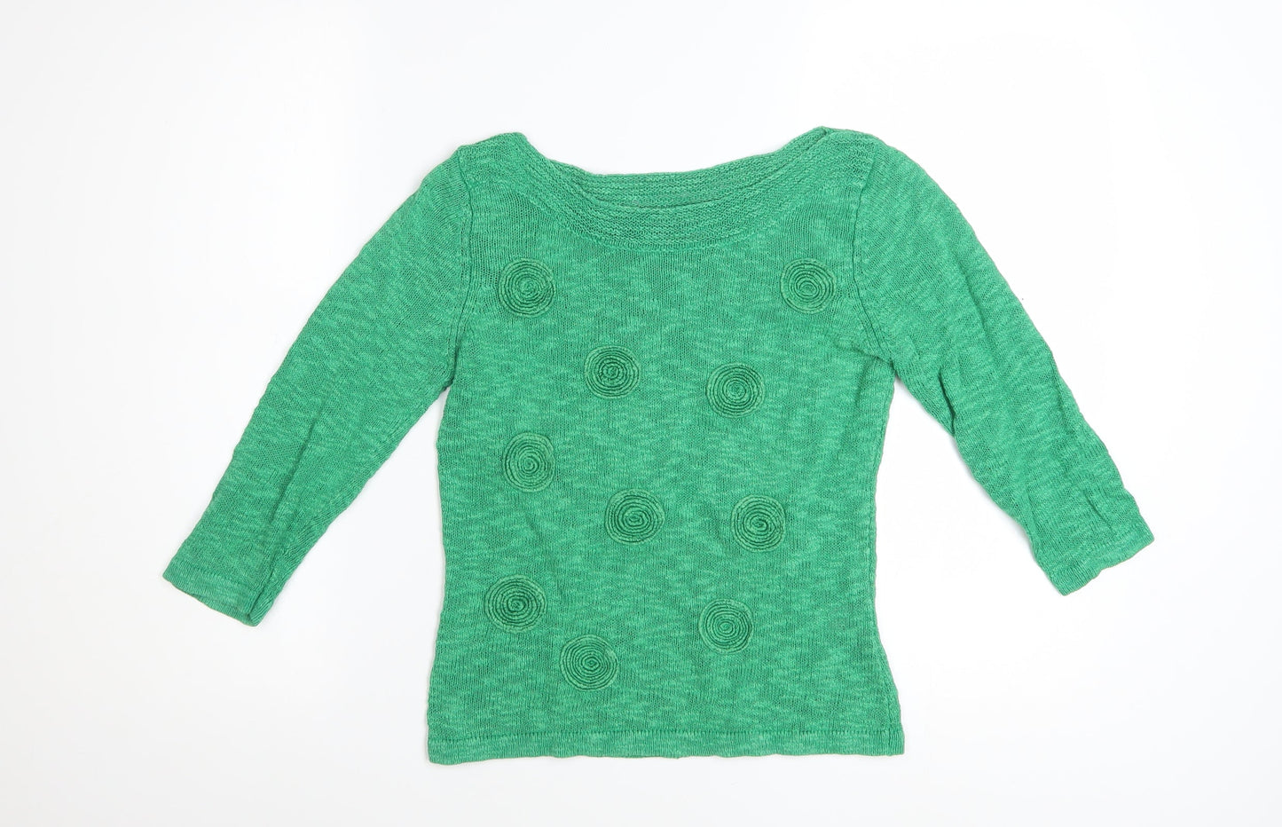 Minuet Womens Green 3/4 Sleeve Boat Neck Linen Cotton Jumper Size 10