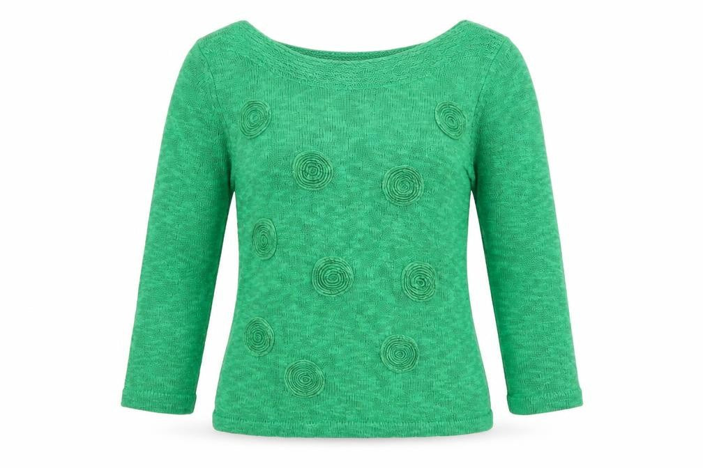 Minuet Womens Green 3/4 Sleeve Boat Neck Linen Cotton Jumper Size 10