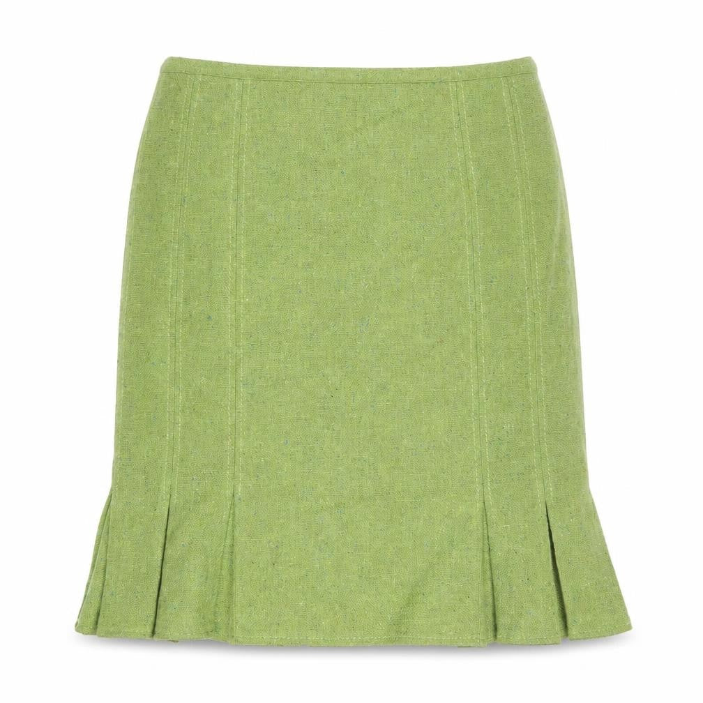 Topshop Women's Green Pleated Tweed Knee Length Skirt Size 12