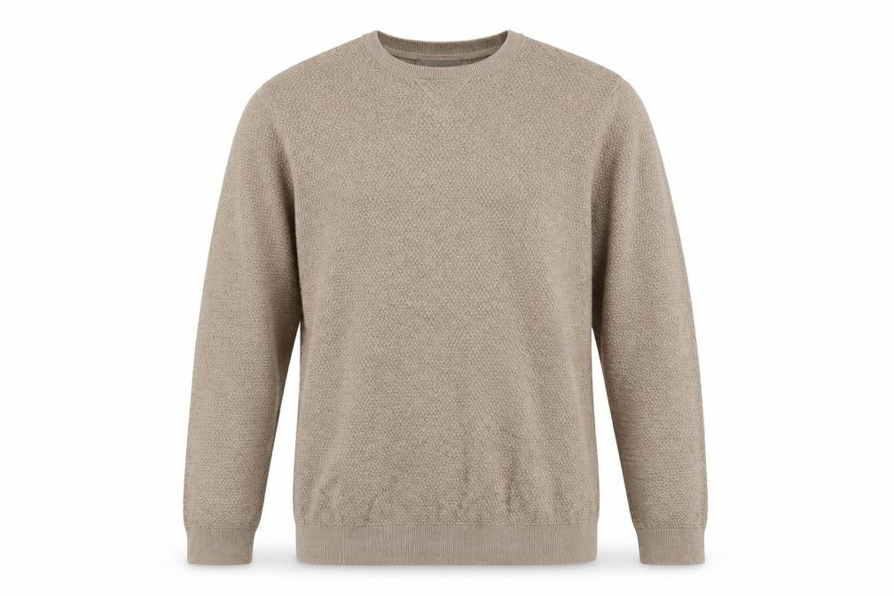 Racing Green Men's Beige Cotton Waffle Knit Jumper XL Crew Neck