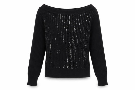 Next Women's Black Sequin Boat Neck Pullover Jumper XS