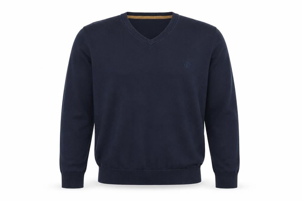 FatFace Men Blue Cotton Cashmere V-Neck Jumper Size L Classic Fit