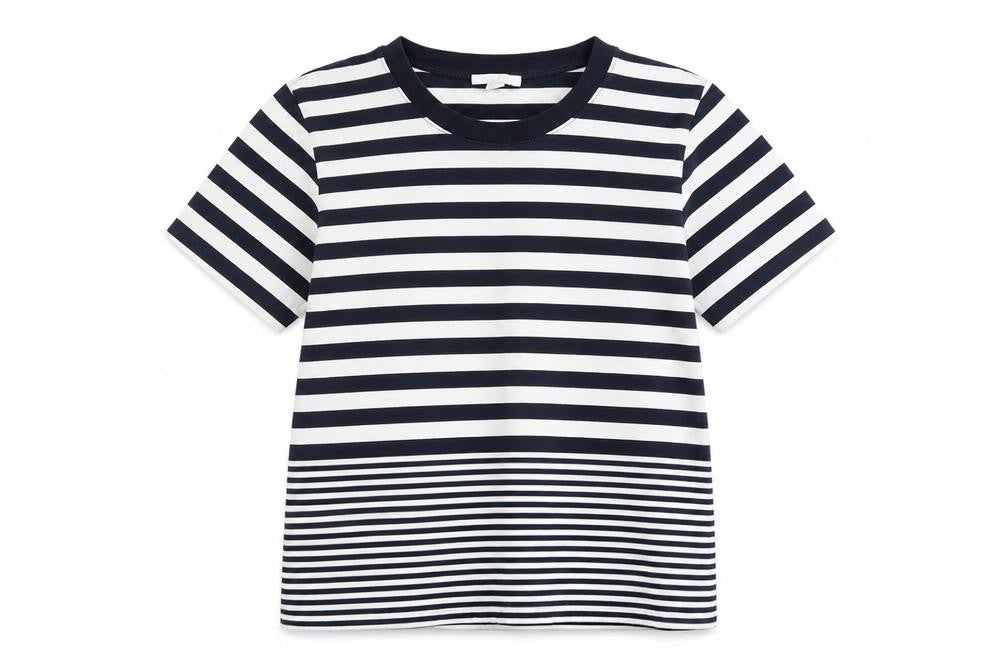 Front view of COS Women's Navy Striped Cotton Short Sleeve T-Shirt, size S