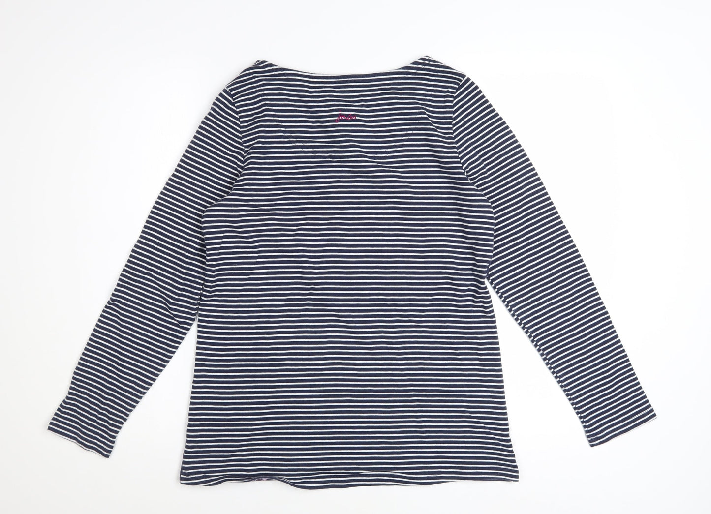 Joules Womens Blue Floral Stripe Long Sleeve Cotton Top Size 12