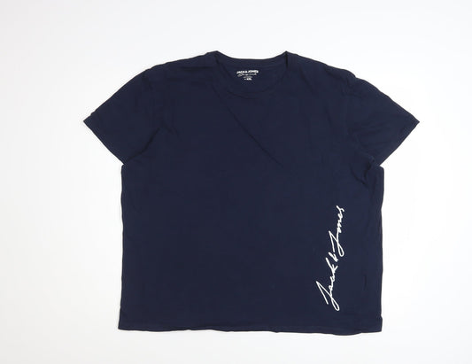 Jack & Jones Men's Blue XXL Cotton Crew Neck Graphic T-Shirt