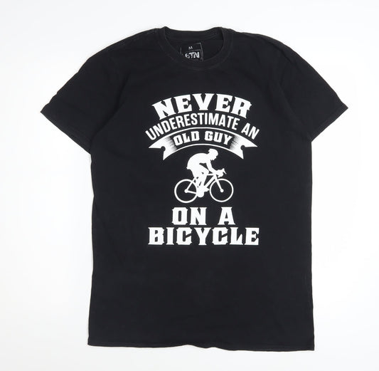6TN Men's Black Funny Bicycle Graphic Cotton T-Shirt Size M