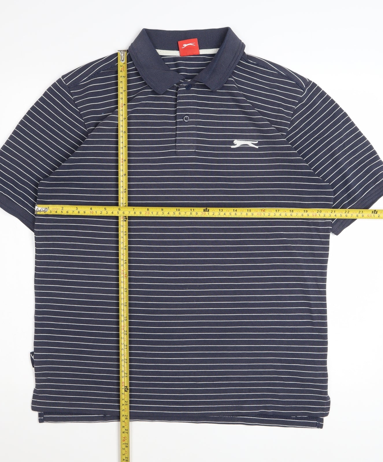 Slazenger Men’s Blue Striped Polo Shirt Size M Cotton Casual