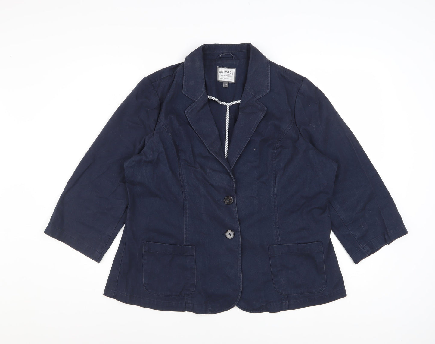 FatFace Women's Blue Cotton 3/4 Sleeve Blazer Jacket Size 18